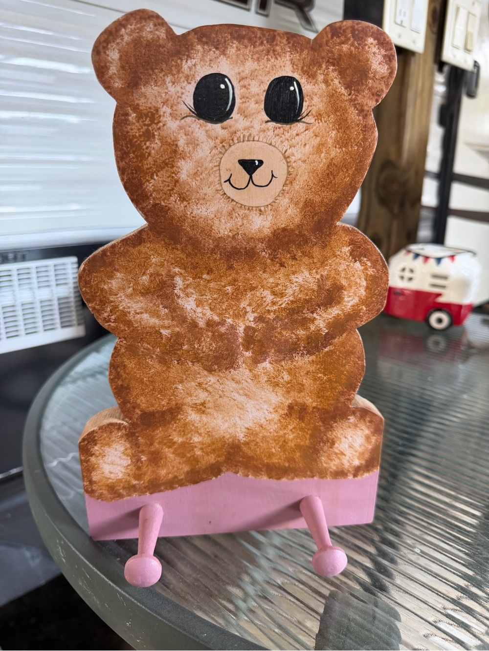 vintage teddy Bear Wooden Wall Plaque with pegs